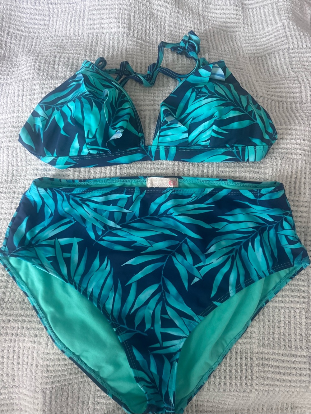 Teal & Navy Tropical Leaf Bikini Set